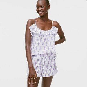 J.Crew Cotton-Linen Ruffle Tank Pajama Set in Budding Branch Print - Size Large
